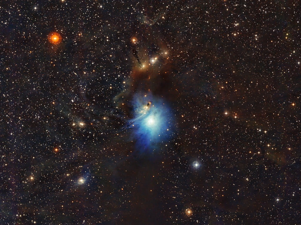 A newly formed star lights up the surrounding cosmic clouds in this image from ESO’s La Silla Observatory in Chile. Dust particles in the vast clouds that surround the star HD 97300 diffuse its light, like a car headlight in enveloping fog, and create the reflection nebula IC 2631. Although HD 97300 is in the spotlight for now, the very dust that makes it so hard to miss heralds the birth of additional, potentially scene-stealing, future stars.
