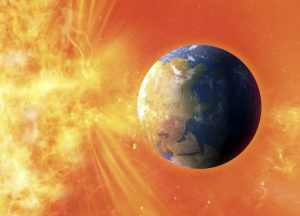 Solar flare hitting Earth, artwork